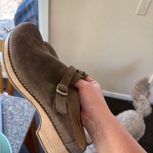 Brown Suede Women’s Clog with Buckle